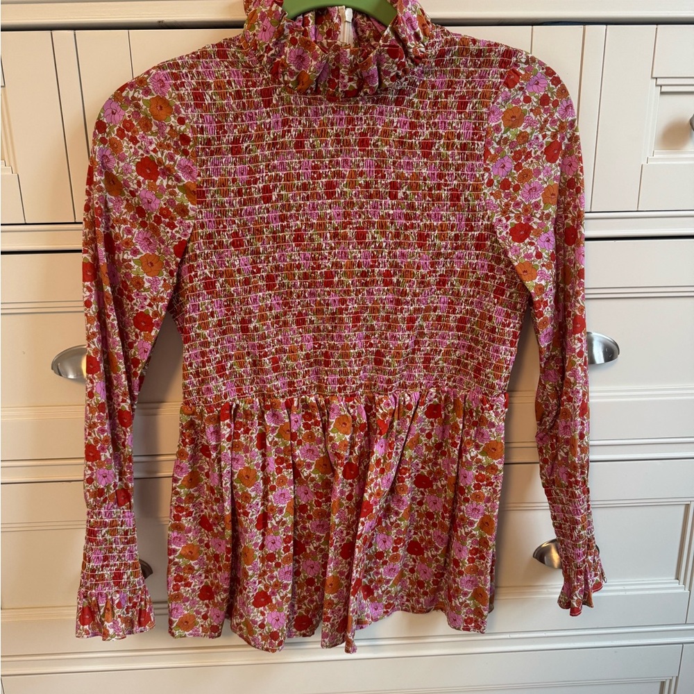 Tuckernuck Floral Smocked Blouse - Pink and Orange